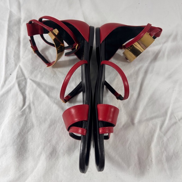 SAINT LAURENT Red Leather Janis Ankle Strap Gladiator Flat Sandals 35.5- 5.5US - Picture 7 of 12